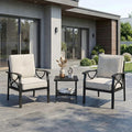 RoyalCraft Outdoor Patio Furniture Set, 3 Pieces Metal Patio Conversation Set with Side Table for Porch Garden Backyard, Black