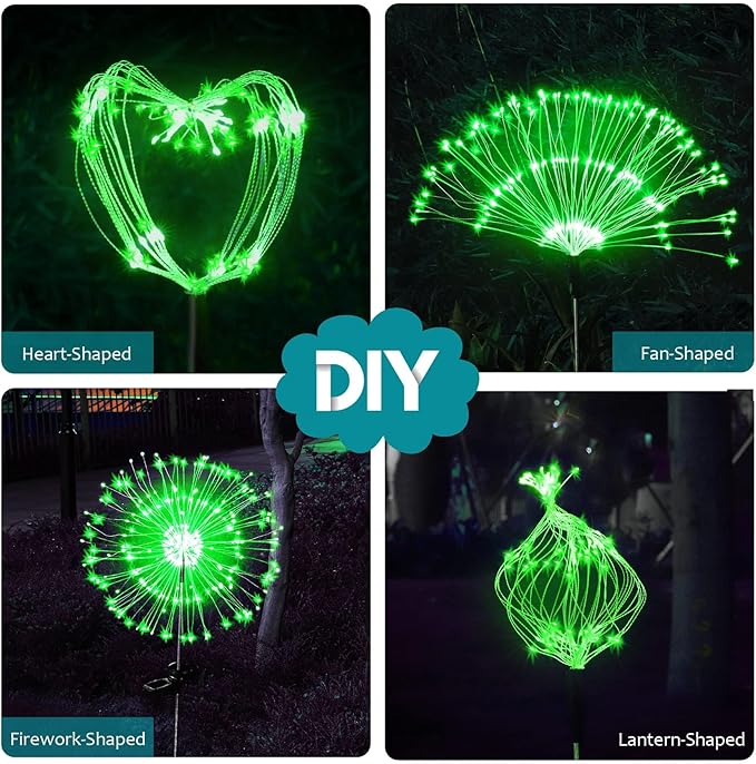 JJGoo Solar Firework Lights, 2 Pack 150 LEDs 2 Lighting Modes Solar Lights Outdoor Waterproof for Garden Patio Walkway Pathway Party Wedding Christmas Decorative - Green