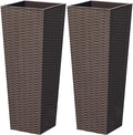 Greesum 24 Inch Tall Plastic Planters (Set of 2), Detachable Inner Pot & Drainage Holes, Outdoor Decorative Flower Pots for Large Plants, Trees, Patio, and Garden, Brown