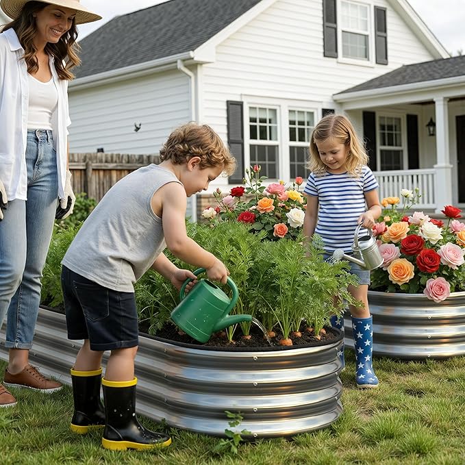 Galvanized Metal Raised Garden Bed Kit for Outdoor Planter Boxes with Easy Assembly,Oval Large Galvanized Gardening Raised Bed for Vegetables, Fruits, Flower (Silver, 12 * 2 * 1ft)