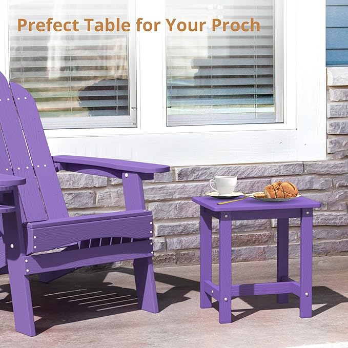 LUE BONA Outdoor Side Table Set of 2, HDPS Small Outdoor Table, Adirondack Side Table, Outside End Table for Patio, Porch, Deck, Pool, Weather Resistant/Easy Maintenance, Purple