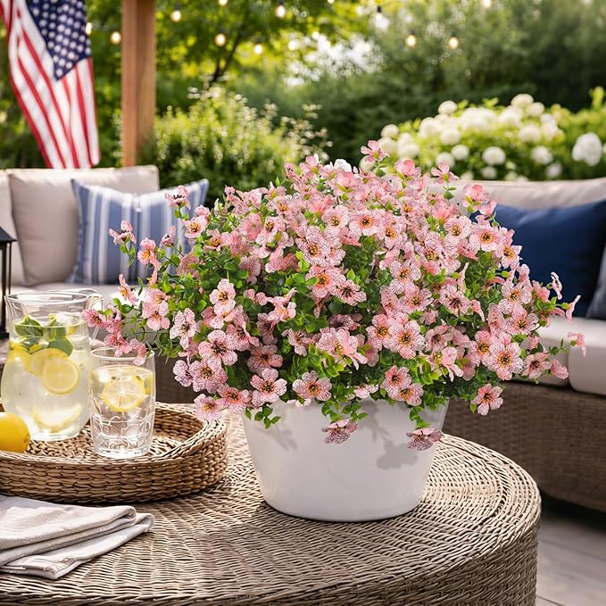 20 Bundles Artificial Flowers for Outdoors, UV Resistant Fake Plants Flowers Greenery Shrubs Plants for Decoration Outside Plants Hanging Planter Home Garden Decor (Pink)