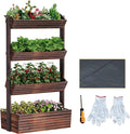 Vertical Wooden Raised Garden Bed Planters Wood Planter Kit Plant Stand Flower Rack Planter Box Gardening Plants Herbs Flowers Vegetables Outdoor Indoor Freestanding (Carbonized 4-Tier)