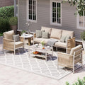 Aluminum Outdoor Patio Furniture Set with Dual-Layer Coffee Table, 4 Piece Modern Patio Conversation Sets with PE Rope, Outdoor Sectional Sofa with Thick Cushions for Balcony, Porch, Beige