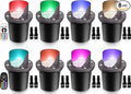 SUNVIE RGBW Low Voltage Landscape Lighting Color Changing 12W Waterproof Well Lights Landscape LED In Ground 12-24V Dimmable Paver Lights with Connectors for Pathway Garden Yard Fence Deck, 8 Pack