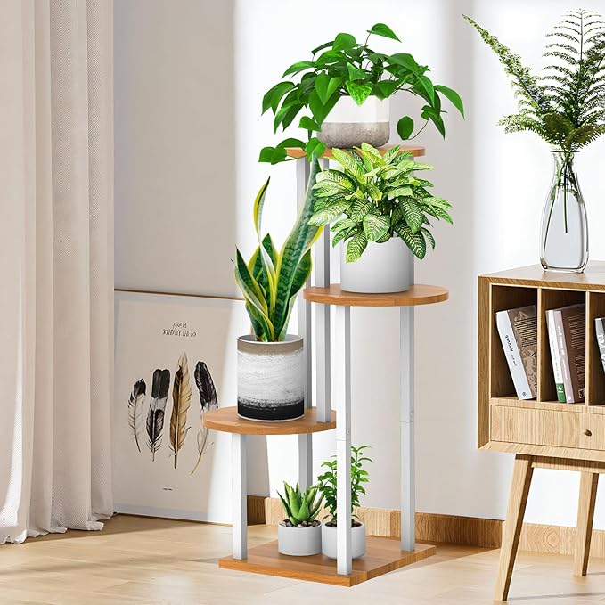 Plant Stand Indoor, 4 Tier Thickened Metal Corner Plant Shelf for Multiple Plants, Indoor Plants Tiered Flower Pot Stand for Patio Garden Balcony Living Room Bedroom (White)