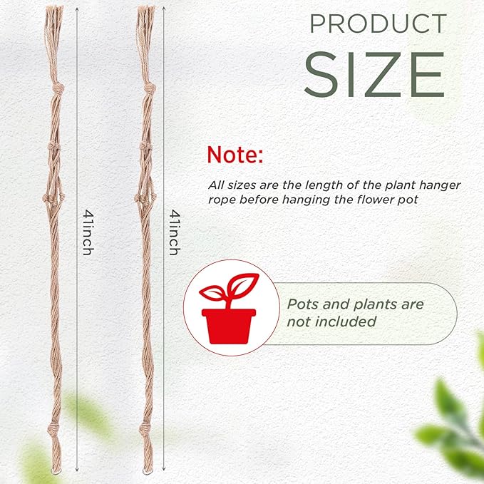 EBOOT 2 Pack 41 Inch Large Macrame Plant Hanger Rope to Hang Flower Pot Plant Holder for Indoor Outdoor Decorations, 4 Legs (Linen Color)