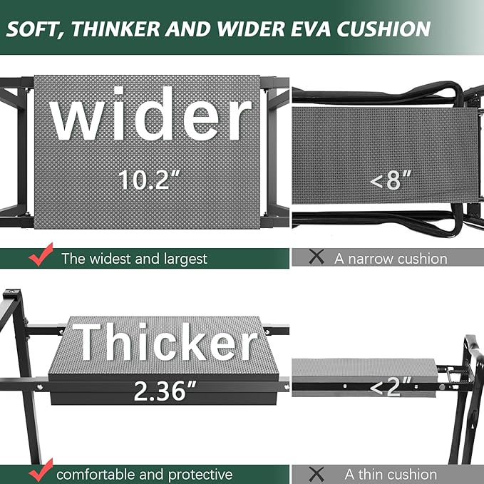 FLINTER Garden Kneeler and Seat, 10.2" Wider Heavy Duty Thick Gardening Bench for Kneeling and Seat - Multifunctional Kneeler Bench, Gardening Gifts for Women, Seniors Grandparents, Black