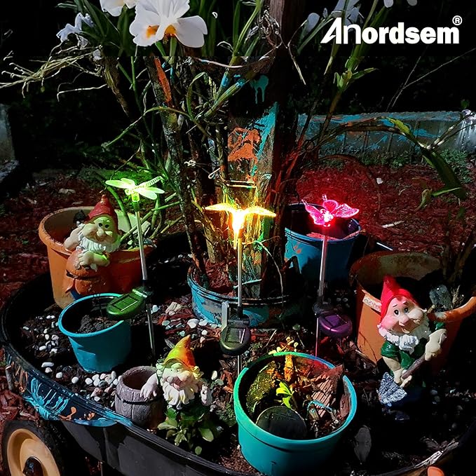 Anordsem Solar Garden Lights Outdoor: 3 Waterproof PVC Insect Stake Light Heads - Changeable Color LED Lighting for Gardener Yard Decoration - Christmas Gifts for Homeowners Over 30
