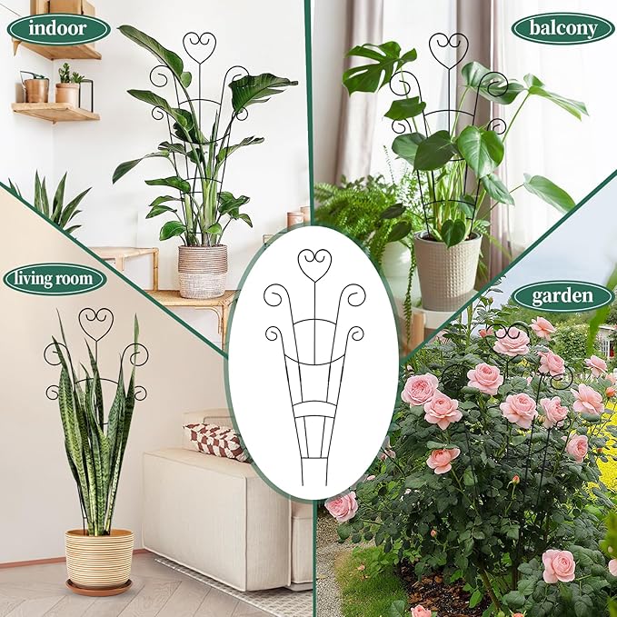 30 Inch Plant Trellis for Climbing Plants Indoor, Outdoor Metal Garden Trellis for Potted Plants, Houseplant Plant Support for Ivy Pothos Monstera Hoya Flower Vine Black Heart (Black-2pcs)