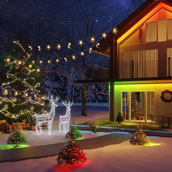 Beautyard Solar String Lights Outdoor Star Moon Sun 13Ft 153In Led Solar Powered Decorative Lights for Garden Patio Yard Trees Mothers Birthday Gifts Party (Warm White) (Star Moon Sun String Lights)