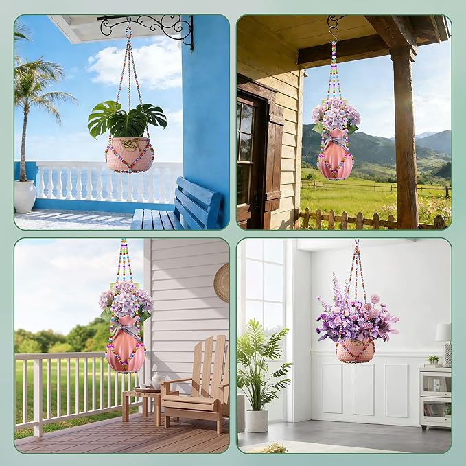2 Pack Macrame Plant Hanger, Handmade Glass Bead Plant Hanger Colorful Decorative Bohemian Hanging Planter Holder for Indoor and Outdoor Home Garden Decor. Does Not Include Flower Pot.(21'')