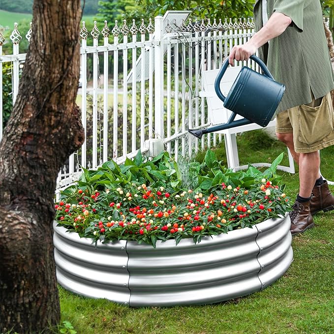 Land Guard 2 Pack 2×2×1ft Galvanized Raised Garden Bed, Planter Raised Garden Beds Outdoor, Round Clearance Raised Garden Beds for Gardening Vegetables……