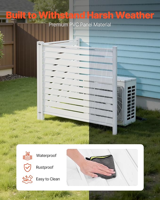 VEVOR 48" W x 48" H Vinyl Fence Panels, Air Conditioner Fence, Outdoor Privacy Screens for Trash Can, Pool Equipment Enclosure, Privacy Screen Kit Louvered Panels (2 Panels)