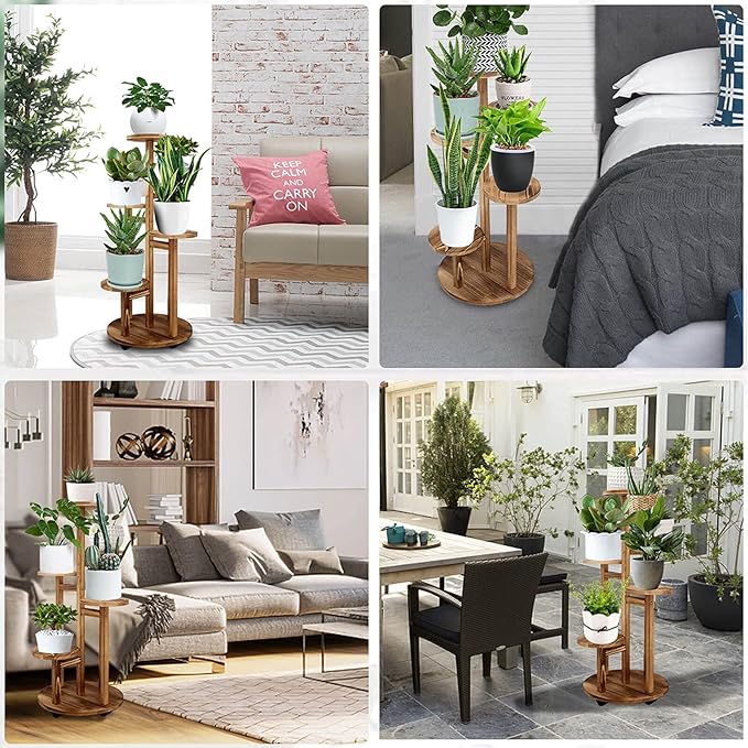GEEBOBO 5 Tiered Tall Plant Stand for Indoor, Wood Plant Shelf Corner Display Rack, Multi-tier Planter Pot Holder Flower Stand for Living Room Balcony Garden Patio (Walnut)