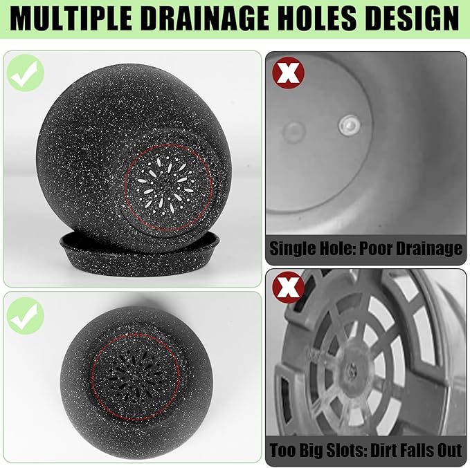 5 Pcs Plant pots, 7.5/6.5/5.7/4.9/4.1 inch Pots for Plants, Flower Pot Indoor Modern Decorative Plant Pot, Plant Pots Indoor with Drainage and Saucer for All House Plants (Drainage Set of 5 Black)