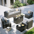 Aoxun Patio Furniture Set with Fire Pit Table, 8 Piece Outdoor Sectional Sofas, Wicker Rattan Outdoor Furniture with Thickened Cushion for Backyard, Garden Light Grey