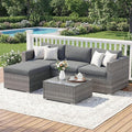 Wisteria Lane Outdoor Patio Furniture Set, All Weather Wicker Rattan Sectional Sofa, Patio Conversation Set with Cushions & Glass Coffee Table for Backyard Porch Garden Balcony, Grey