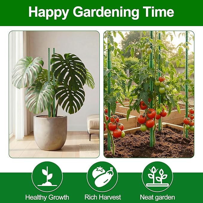 WAENLIR 16 Inch 24 Pack Extendable Garden Stakes Kit, DIY 4ft 5ft 6ft 7ft 8ft Plant Support Stakes with Connectors and Clips, Plastic Coated Metal Sticks for Tomato Indoor Outdoor