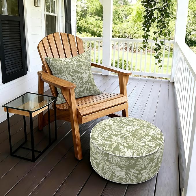 LVTXIII Inflatable Stool Ottoman Footrest with Handle, Decorative Fade-Resistant Foot Stool, Indoor or Outdoor Pouf for Home Garden and Camping Use, D21 x W 21 x H9, Tropical Leaf Green