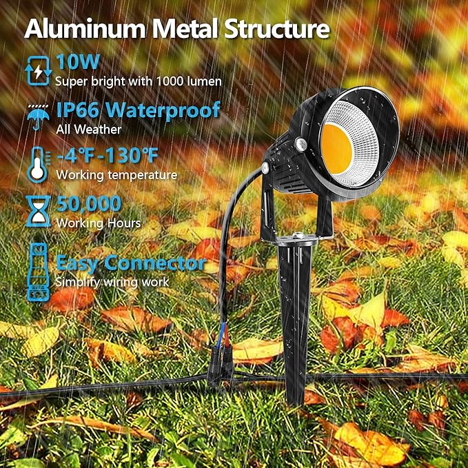 ZUCKEO 10W Low Voltage Landscape Lights LED Landscape Lighting with Connectors, 12V Outdoor Spotlights Yard Garden Pathway Lights, 1000LM Waterproof Warm White Light (14 Pack)