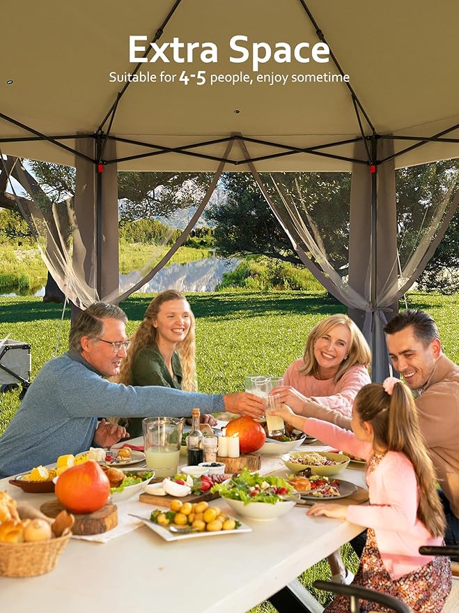 Garvee Pop Up Gazebo Screen Tent,Hexagonal Instant Gazebo Tent with Mosquito Netting Outdoor Canopy,6 Sided Sun Shelter 13x13ft with Mesh Netting,Pavilion Tents for Patio,Light Gray+Dark Gray