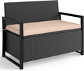 Tangkula 40 Gallon Outdoor Bench with Storage, Patio Wicker Storage Bench with Cushion, Cover, Metal Frame, Deck Box Seat for Backyard, Poolside, Balcony, Garden
