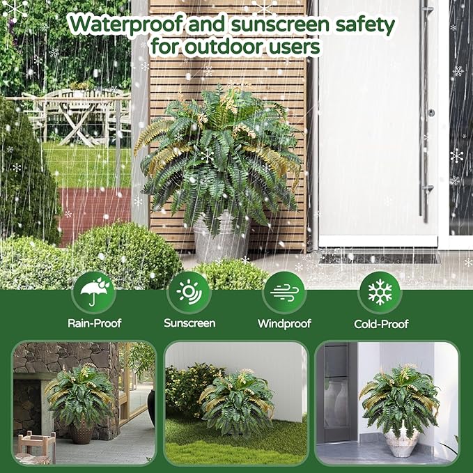 49” Artificial Ferns for Outdoors Planter, 128 Leaves per Fern, Set of 2, Large Lush Fake Boston Ferns Hanging Plants, UV Resistant Faux Greenery for Porch Patio Garden Home Decor Indoor Outdoor