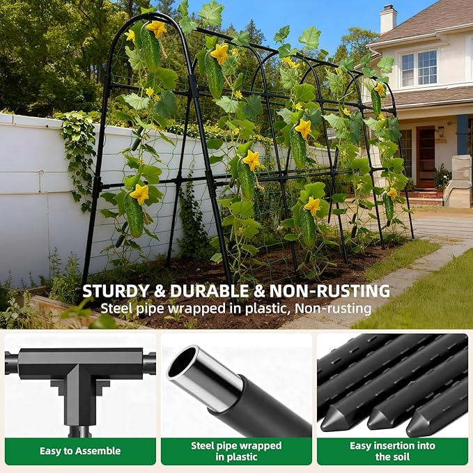 Cucumber Trellis for Raised Bed, U-Shape Garden Arch Metal Support for Climbing Plants, Metal Arch Plant Support Vegetables Trellis, Plant Support for Vine Outdoor(Black, 63*30*47inch(L*W*H))