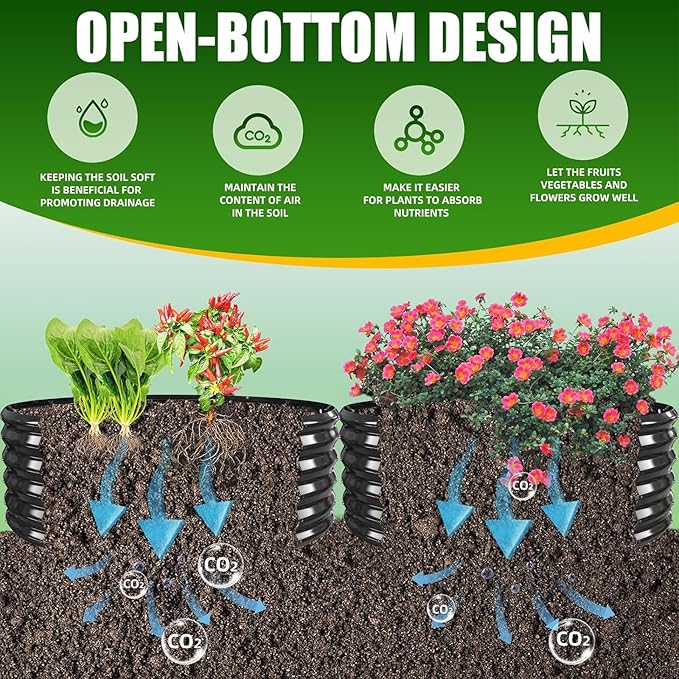 17" Tall Elevated Round Metal Rised Garden Bed- 4'x4' in Size and 0.8MM Thick Durable Planter Box for Vegetables Flowers Succulent at Patio/Garden Outdoor (Black, 4FT Diameter)