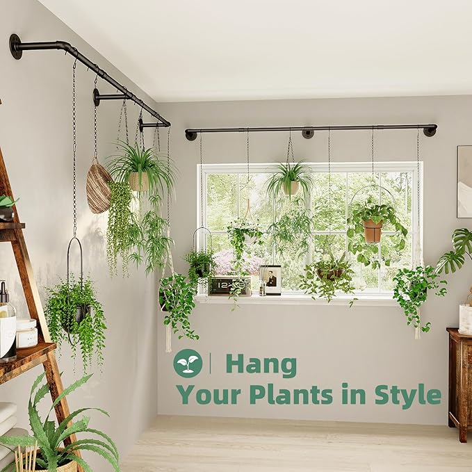 Plant Hanger Indoor Hanging Planters for Indoor Plants Hanging Plant Holder Window Plant Rod Black Metal Shelves 70.8 Inch 2PCS Pot not Included