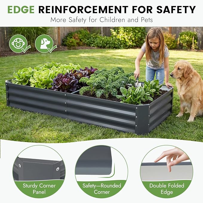 INNO STAGE Galvanized Raised Garden Bed Kit, 6x3x1FT Metal Raised Garden Beds for Vegetables, Rust-Resistant & Easy Assembly, Outdoor Raised Beds for Gardening, Flowers, Herbs (Grey)
