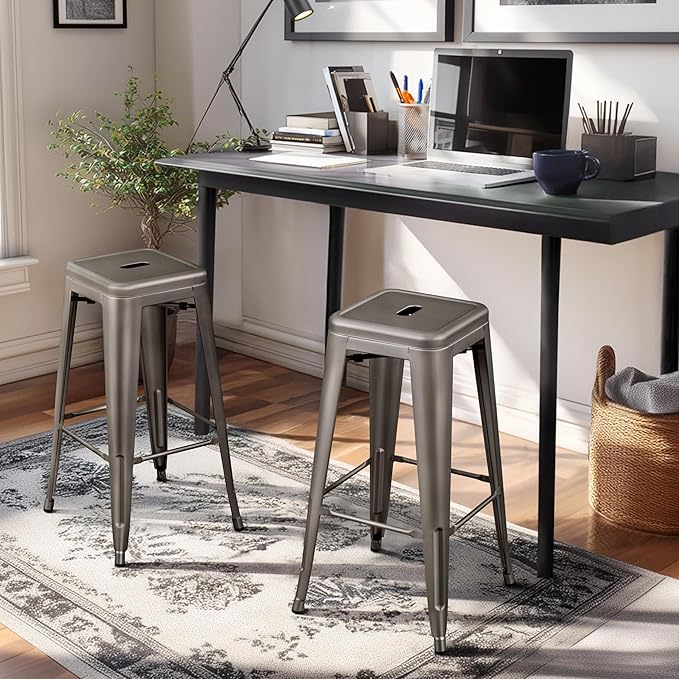 Yaheetech 30 Inch Metal Bar Stools Set of 4, Bar Height Backless Bartools, Industrial Stackable Bar Chairs with Footrest for Kitchen/Dining Room/Bistro/Patio, Gun Metal