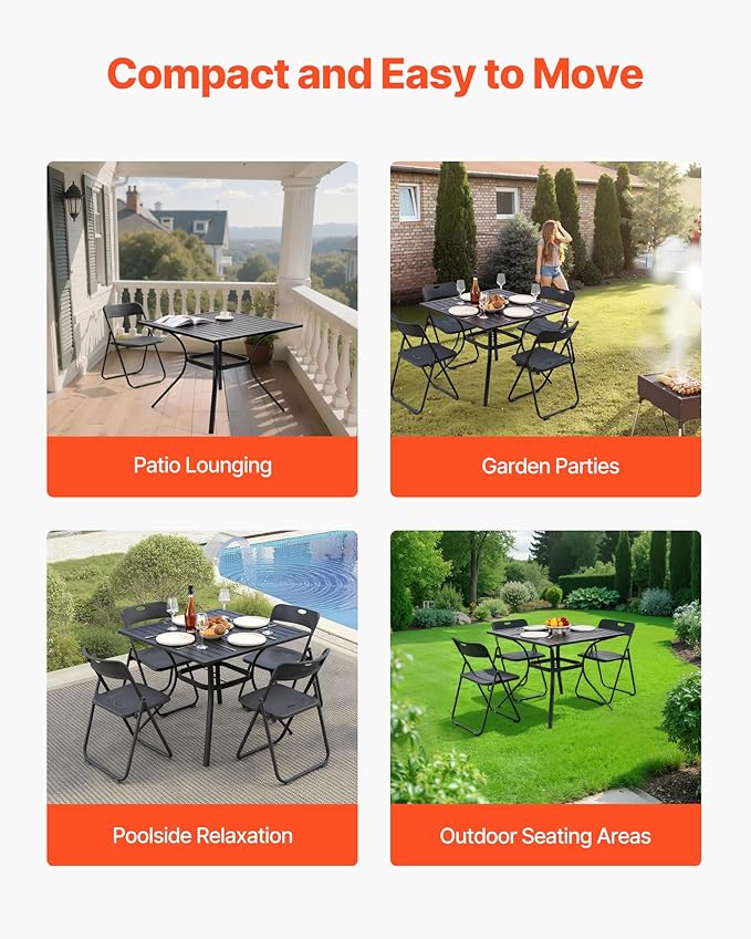VEVOR Outdoor Patio Dining Table, 37 inch Square Metal Steel Slat Backyard Bistro Tables, with 1.5 in Umbrella Hole, Outside All-Weather Large Furniture for Lawn Garden Porch, Black