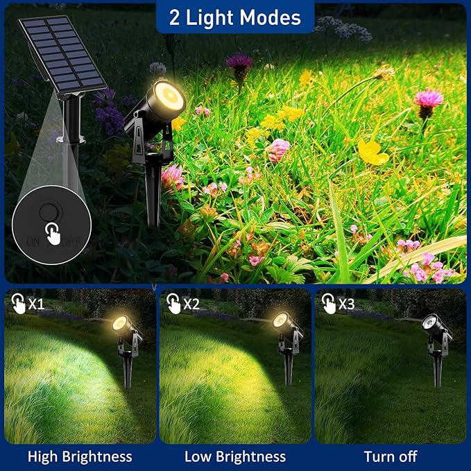 T-SUNUS Christmas Solar Landscape Spotlights Warm White 3000K Metal Lights, Garden Spot Light IP65 Waterproof 9.8ft Cable, 2000mAh Separated Panel, Auto On/Off for Halloween Tree Flag Driveway Pathway