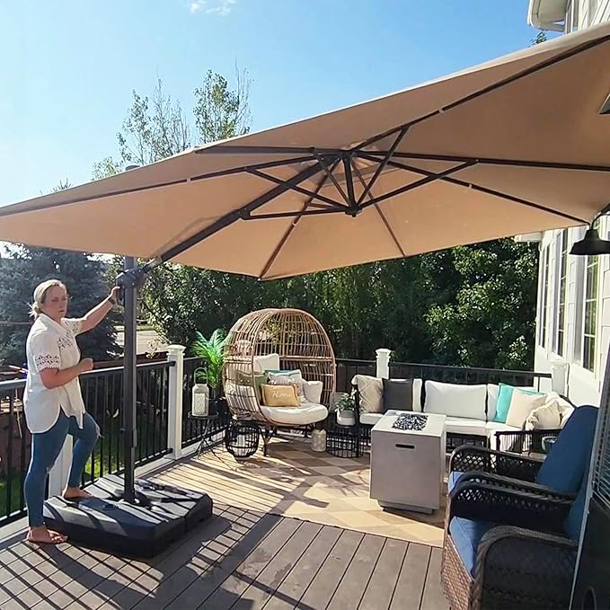 PURPLE LEAF Patio Umbrella 9' X 11.5' Rectangle Cantilever Umbrella Large Aluminum Outdoor Umbrellas with 360-degree Rotation & UPF40+ Premium Fabric for Deck Pool Garden Yard, Sand Dune