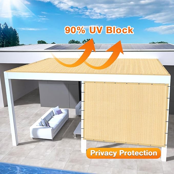 Artpuch Outdoor Pergola Shade Cover 10' X 10' Sun Shade Cloth with Grommets, 90% UV Protection Canopy Patio Privacy Screen (Customized Available) GN107, Wheat