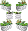 A ANLEOLIFE Set of 6 24 Inch Tall Antique White Raised Garden Beds Kit, Oval & Round Metal Planters – Ideal for Backyard Vegetables Flowers Herbs
