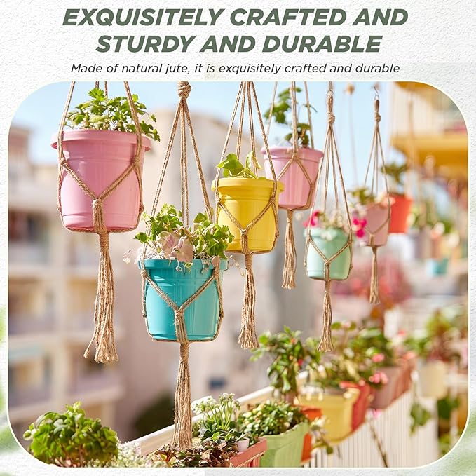 EBOOT 2 Pack 41 Inch Large Macrame Plant Hanger Rope to Hang Flower Pot Plant Holder for Indoor Outdoor Decorations, 4 Legs (Linen Color)