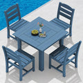 SERWALL Outdoor Dining Set for 4, HDPE Square Table and Chairs Set All Weather Patio Dining Set with 4 Armless Chairs for Patio, Blue