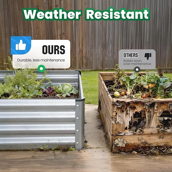 Quictent Galvanized Raised Garden Bed Metal Planter Box Bottomless for Backyard Outdoor, 4x3x1 Ft 2PCS, Silver