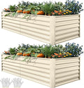 YITAHOME 6x3x2ft 2pcs Large Raised Garden Bed Kit, Galvanized Metal Planter Box with Gloves, Support Rod, Outdoor Above Ground Planters for Plants Vegetables Flowers, Cream Yellow