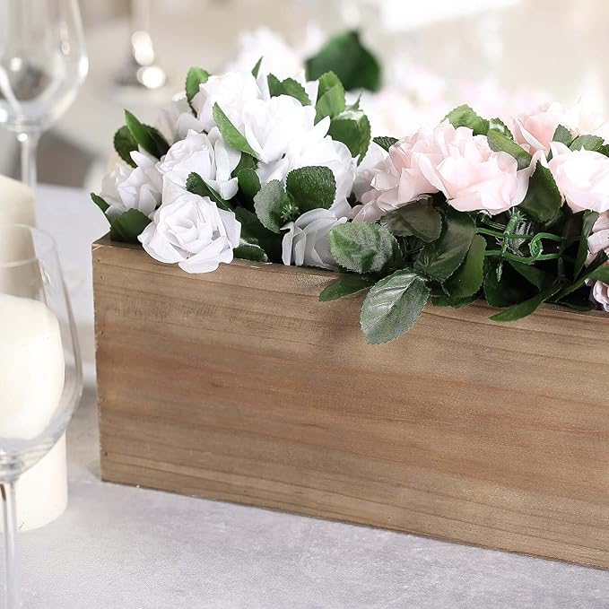 Efavormart 30"x6" Natural Wood Planter Box with Plastic Liner, DIY Rustic Rectangle Wooden Box for Succulents, Long Wedding Table Centerpieces and Farmhouse Party Decor