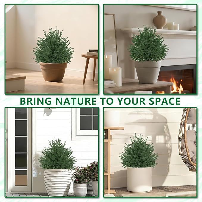Artificial Norfolk Topiary Cedar Trees with Ground Spike, 2 Pieces Fake Pine Shrubs Bushes, UV Resistant Faux Evergreen Tree Plants for Indoor Outdoor Planters Front Porch