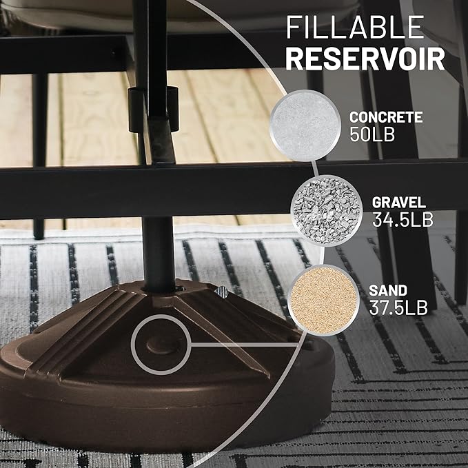 US Weight Durable Fillable Umbrella Base for Patio Table - 50 Pound Capacity Heavy Duty Adjustable Stand for Outdoor Umbrellas - Made in The USA