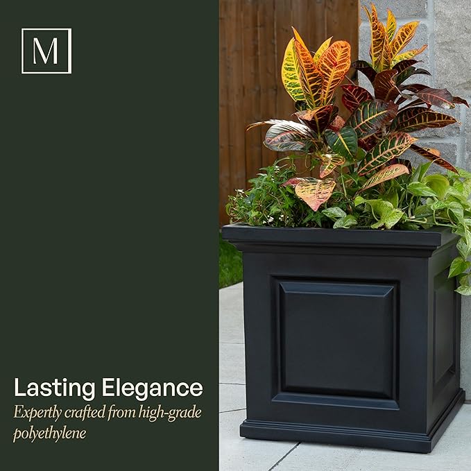 Mayne Nantucket 20-Inch Square Planter – Self-Watering, Weather-Resistant Planter for Flowers – Durable Outdoor Design for Patio, Porch, or Entryway
