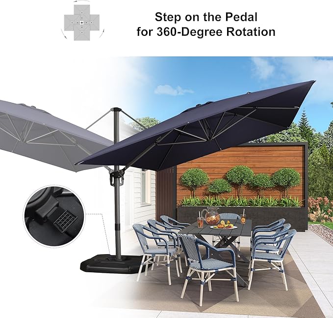 PURPLE LEAF 10'×13' Patio Umbrella with Base Included and Cover Outdoor Umbrella with Cover Extra Large Heavy Duty Cantilever Umbrella Navy Blue