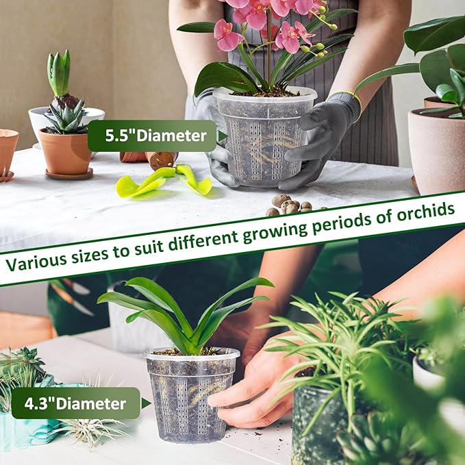 8Pcs Orchid Pot, 4 Each of 4.3",5.5" Orchid Pots with Holes, Orchid Pots for Repotting, Plastic Orchid Planter for Indoor Outdoor Plants (8Pcs, 4 Each of 4.3",5.5")