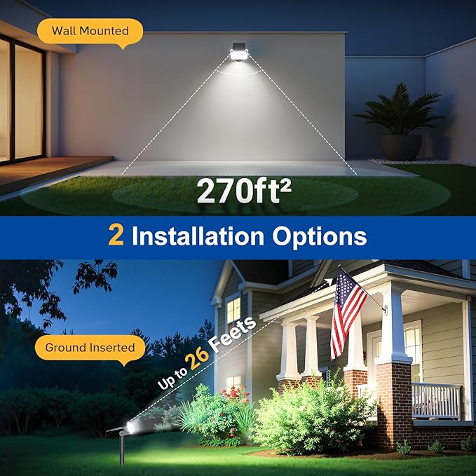 LETMY Solar Spot Lights Outdoor Waterproof with Bigger LED, Auto ON/Off 135°Adjustable Solar Lights Outdoor, 2-in-1 Wall Lights & 2 Modes Landscape Spotlights for Tree Yard Pathway Garden Decor 2Pack