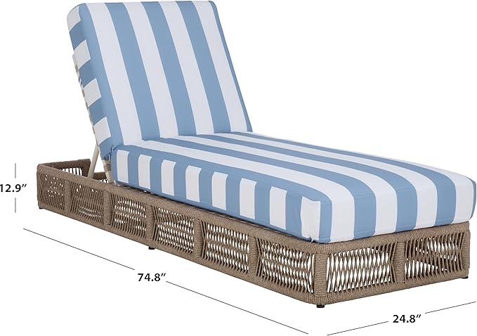 SAFAVIEH Outdoor Patio Furniture Collection - Gillian Heather Tan Rope Daybed, Baby Blue Stripe Cushion, Coastal Sunlounger, Fully Assembled (PAT7527U)